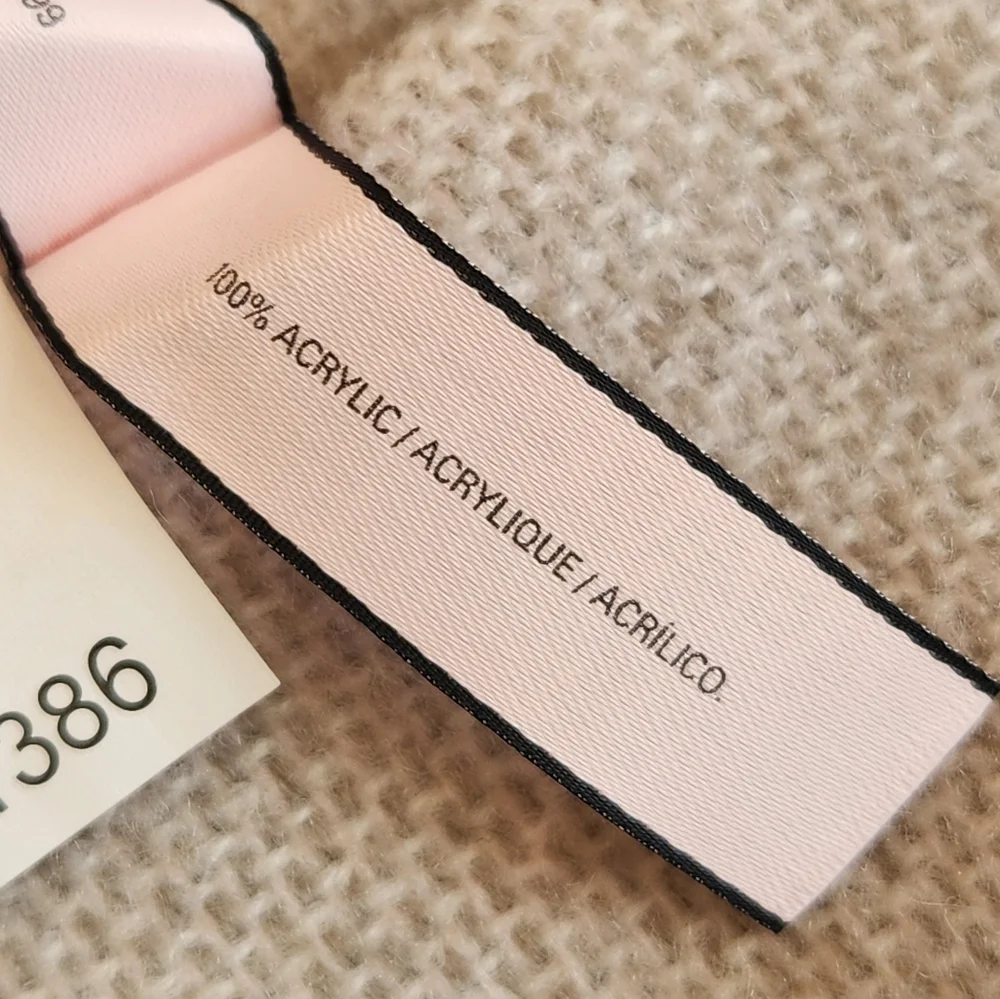 Victoria's Secret VS Throw Blanket White Pink Grey Logo Fringe Striped Cozy